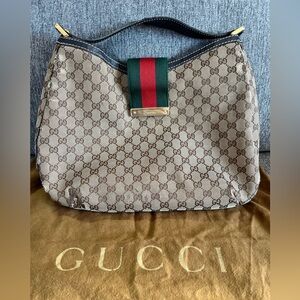 GUCCI GG Canvas Web Sherry Line Shoulder Bag Beige Red Green